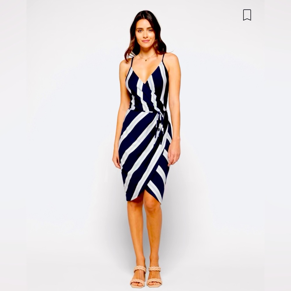 Blue white stripe wrap dress 41 Hawthorn